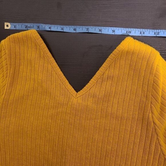 Golden Yellow Button Back Ruffle Sleeve Sweater Sz M - Picture 7 of 11